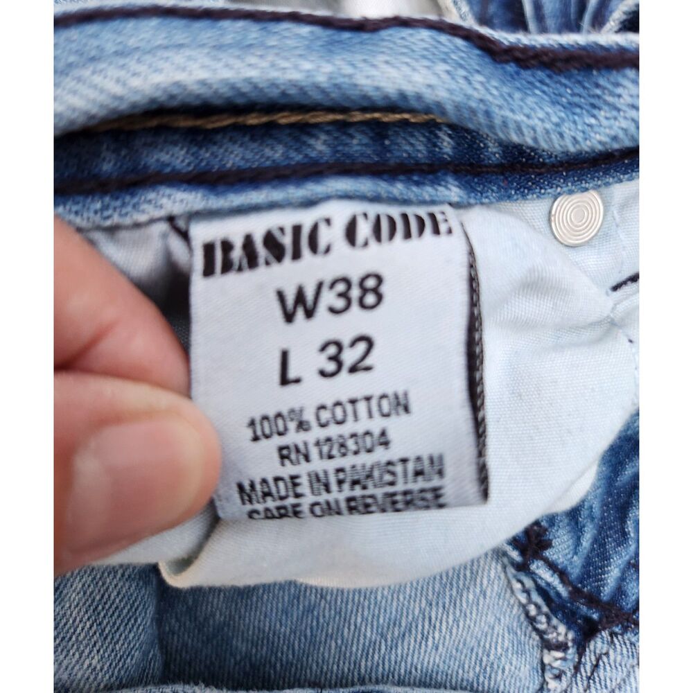 Basic Code Mens Jeans W38 L32 Straight Leg Light Wash Denim Everyday Classic - Picture 6 of 9